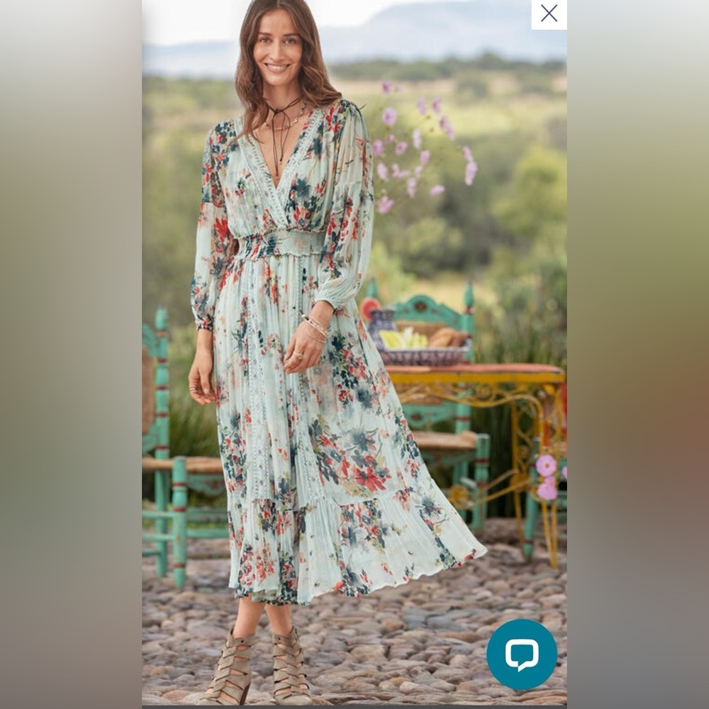 Sundance Floral Midi Dress in Mint with Coral and Green